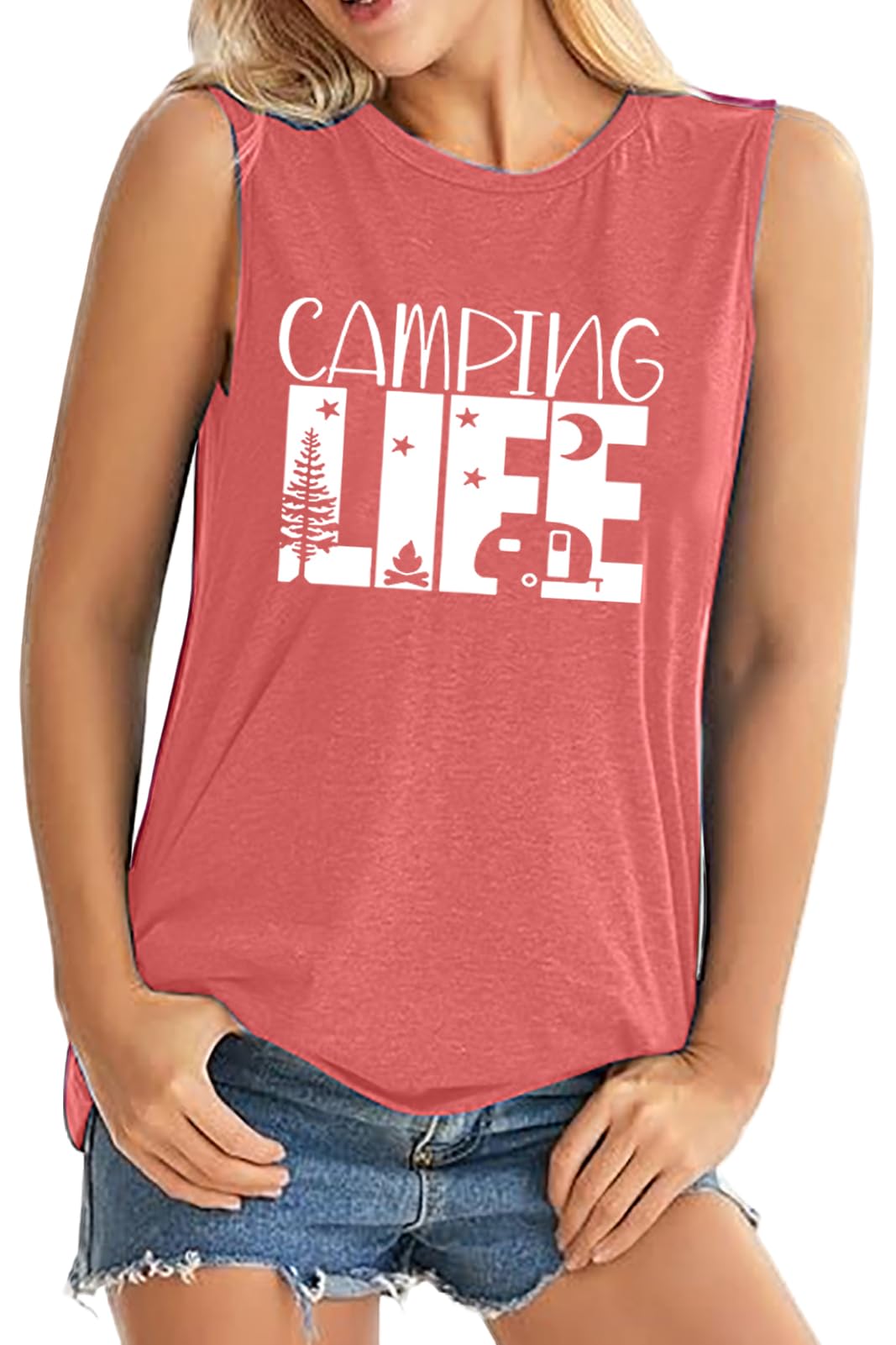 ALUS Womens Graphic Tank Tops Summer T Shirts Sleeveless Casual Loose Tunic Blouses