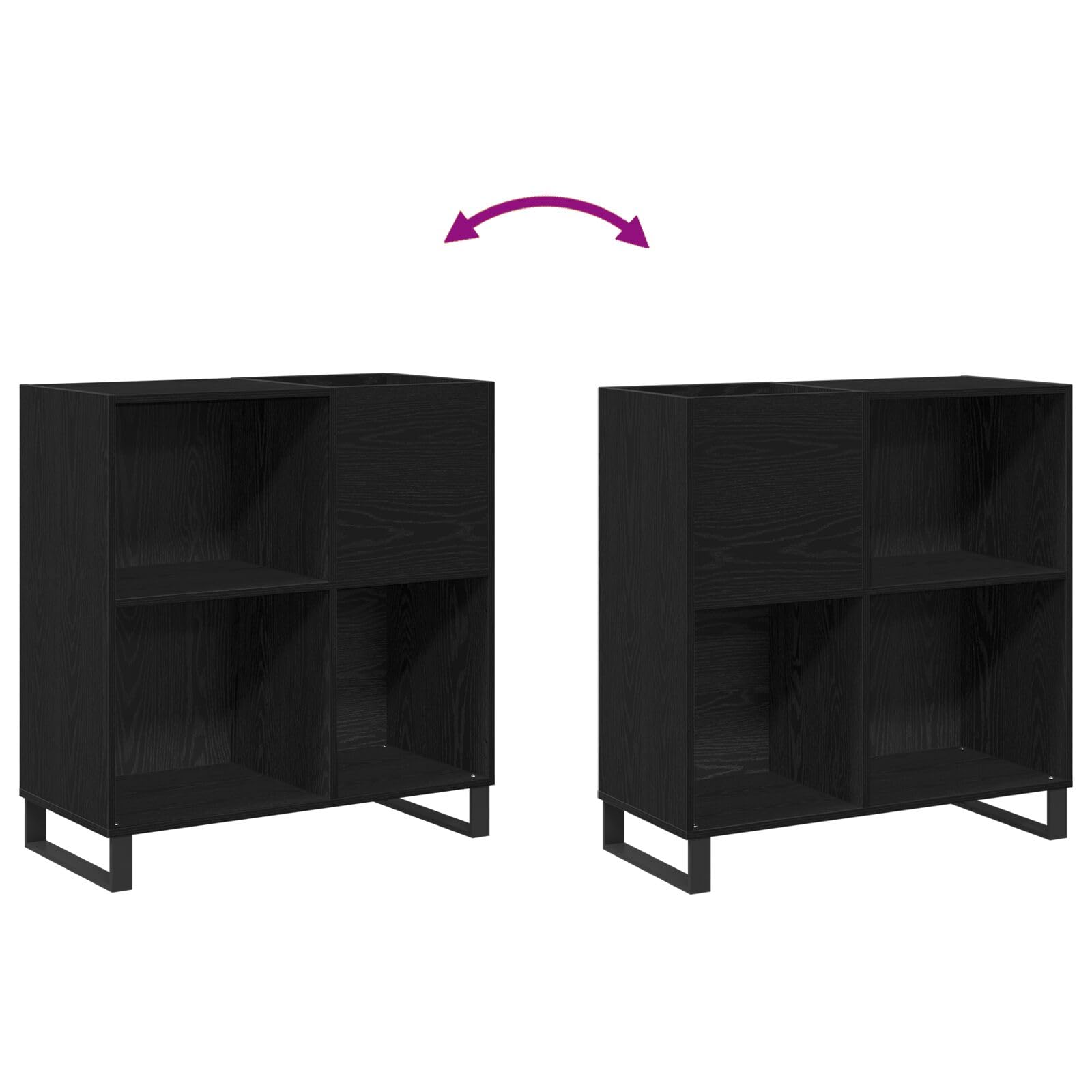 Brokky 862916 Mobile per Vinili Rovere Nero 84.5x38x90 cm Legno Ingegnerizzato Giradischi Vinili Stand Tavolino con Archiviazione Record in Vinile,Espositore per Dischi,Gabinetto del Supporto da Recor