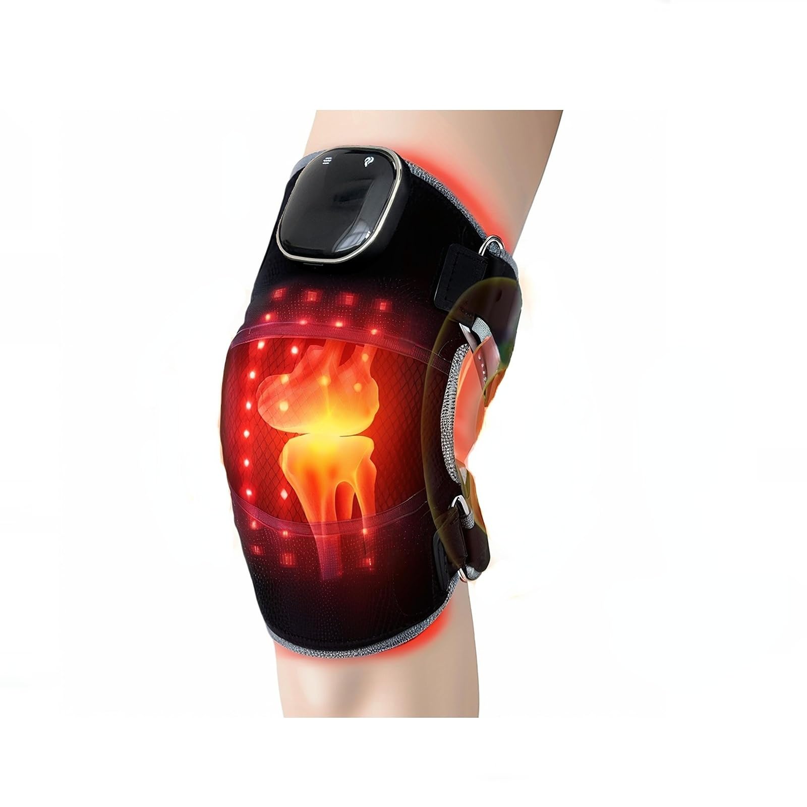 Genouillère de luminothérapie rouge chauffante et massante - 96 LED (660 nm et 850 nm), 6 modes d'éclairage et 5 modes de massage, rechargeable, sangle réglable pour soulager les douleurs du genou