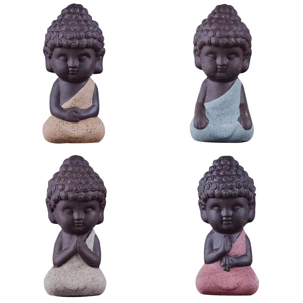 Tubayia Set of 4 mini Buddha statue monk figures, tea ceremony decoration.