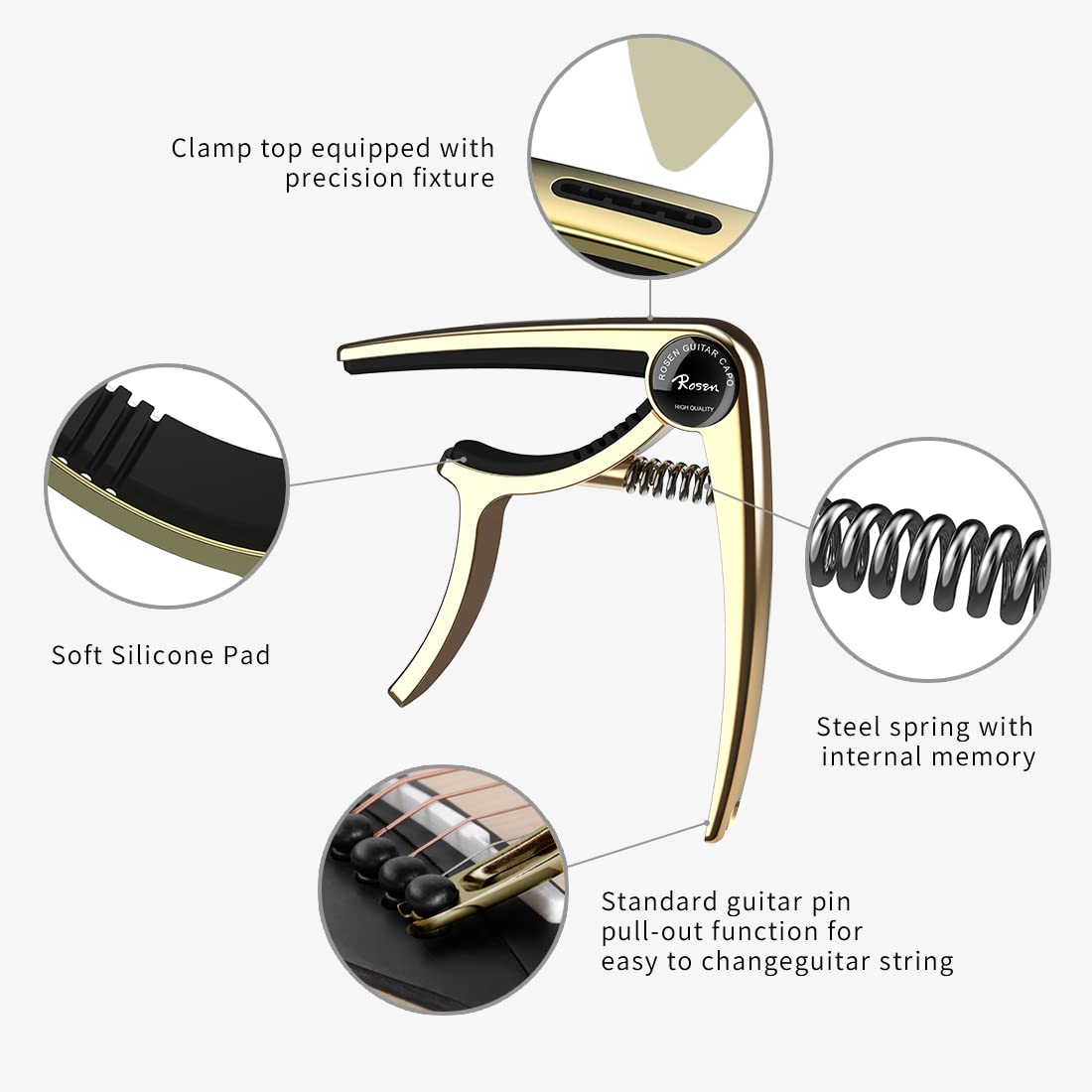 Snapklik.com : Gold Guitar Capo 3in1 Metal Capo Picks Set For Acoustic ...