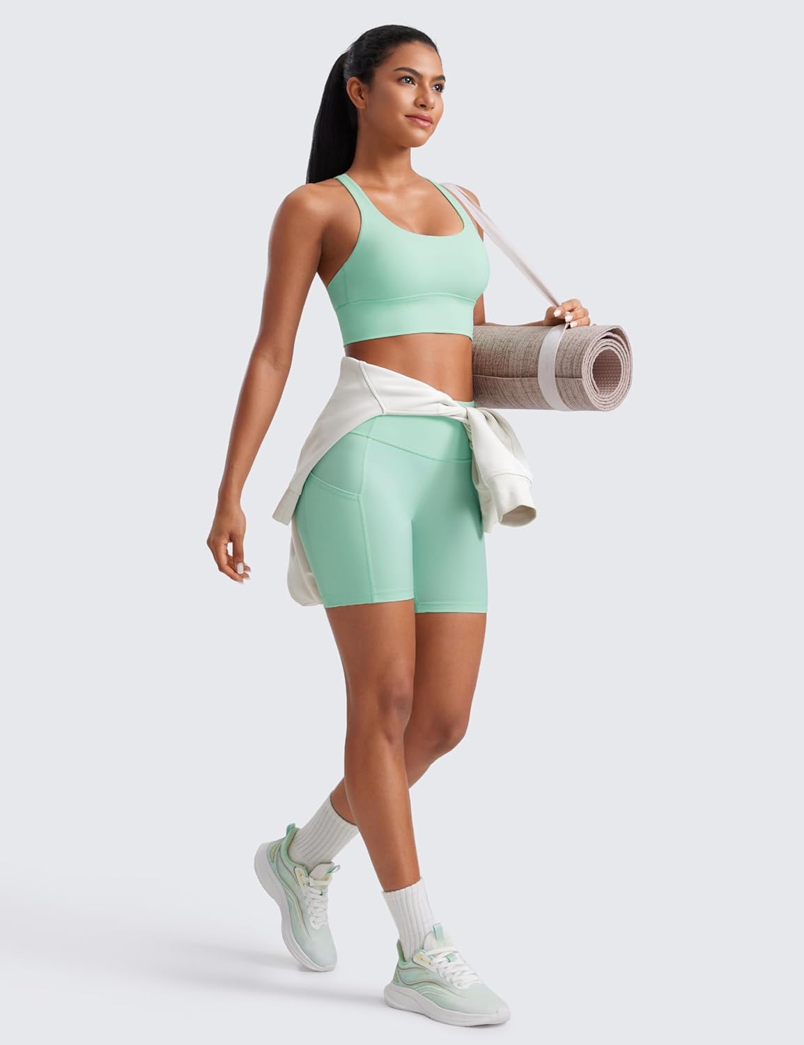 CRZ YOGA Naked Feeling Strappy Longline Sports Bras for Women - Medium Impact Criss Cross Yoga Padded Workout Crop Top - Image 3