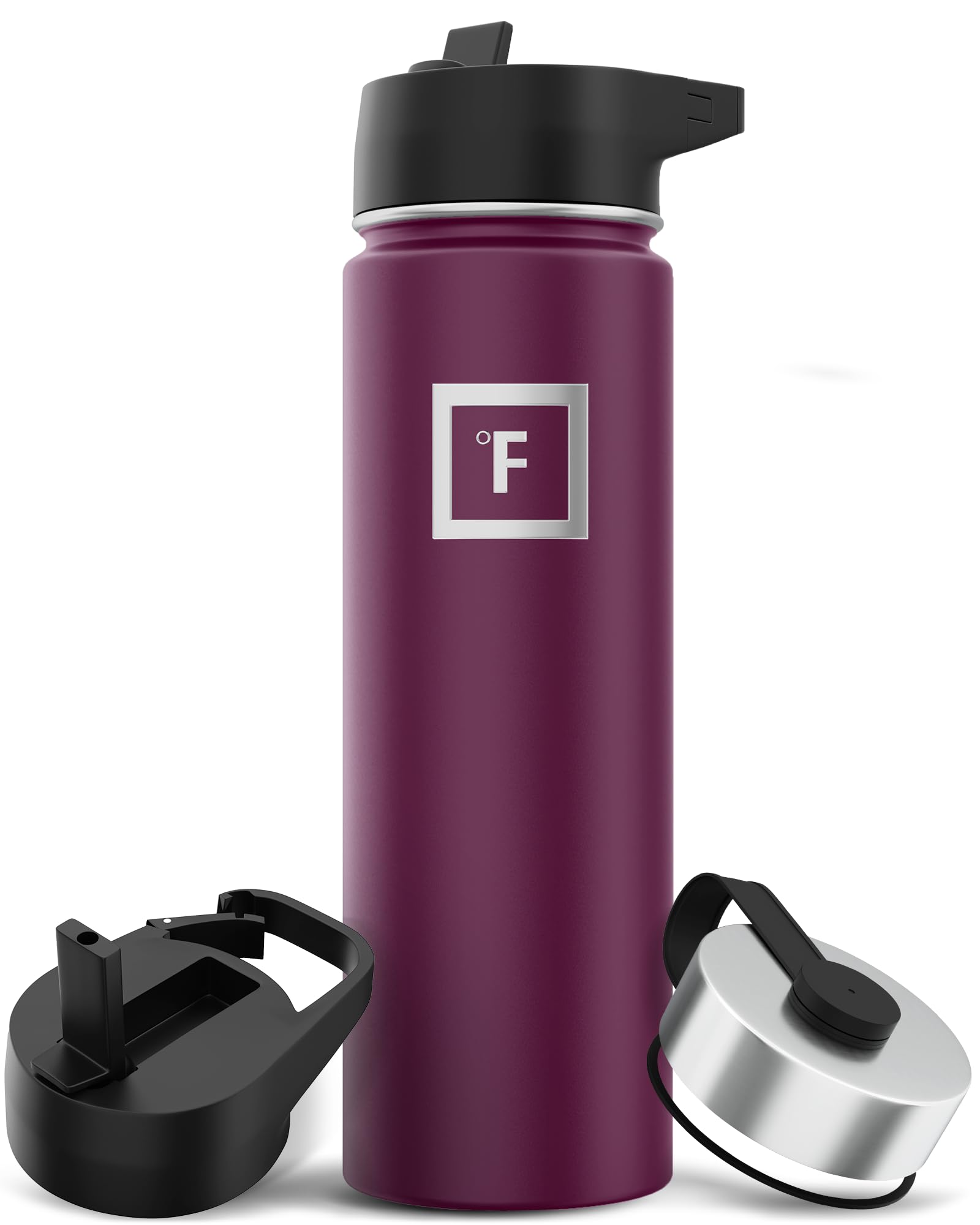IRON °FLASK Sports Water Bottle - Wide Mouth with 3 Straw Lids - Stainless Steel Gym & Outdoor Bottles for Men, Women & Kids - Double Walled, Insulated Thermos, Metal Canteen - Burgundy, 22 Oz
