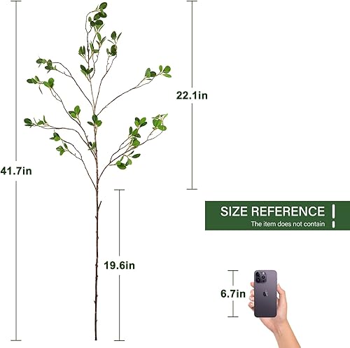 Miniatura 2 de EDIMENS 4 paquetes de ramas de ficus artificiales de 41.7 pulgadas, tallos sintéticos, ramas de eucalipto, ramas de hojas sintéticas, tallos verdes,