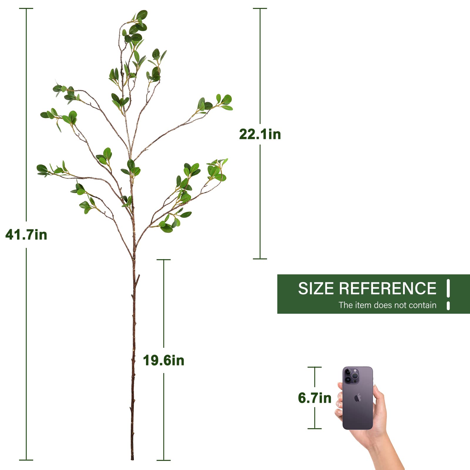 EDIMENS 4 Packs 41.7 Inch Artificial Ficus Branches Faux Stems Eucalyptus Branches Faux Leaf Spray Green Ficus Twig Stems Greenery Stems Faux Branches for Vase Filler Home Office Wedding Decoration