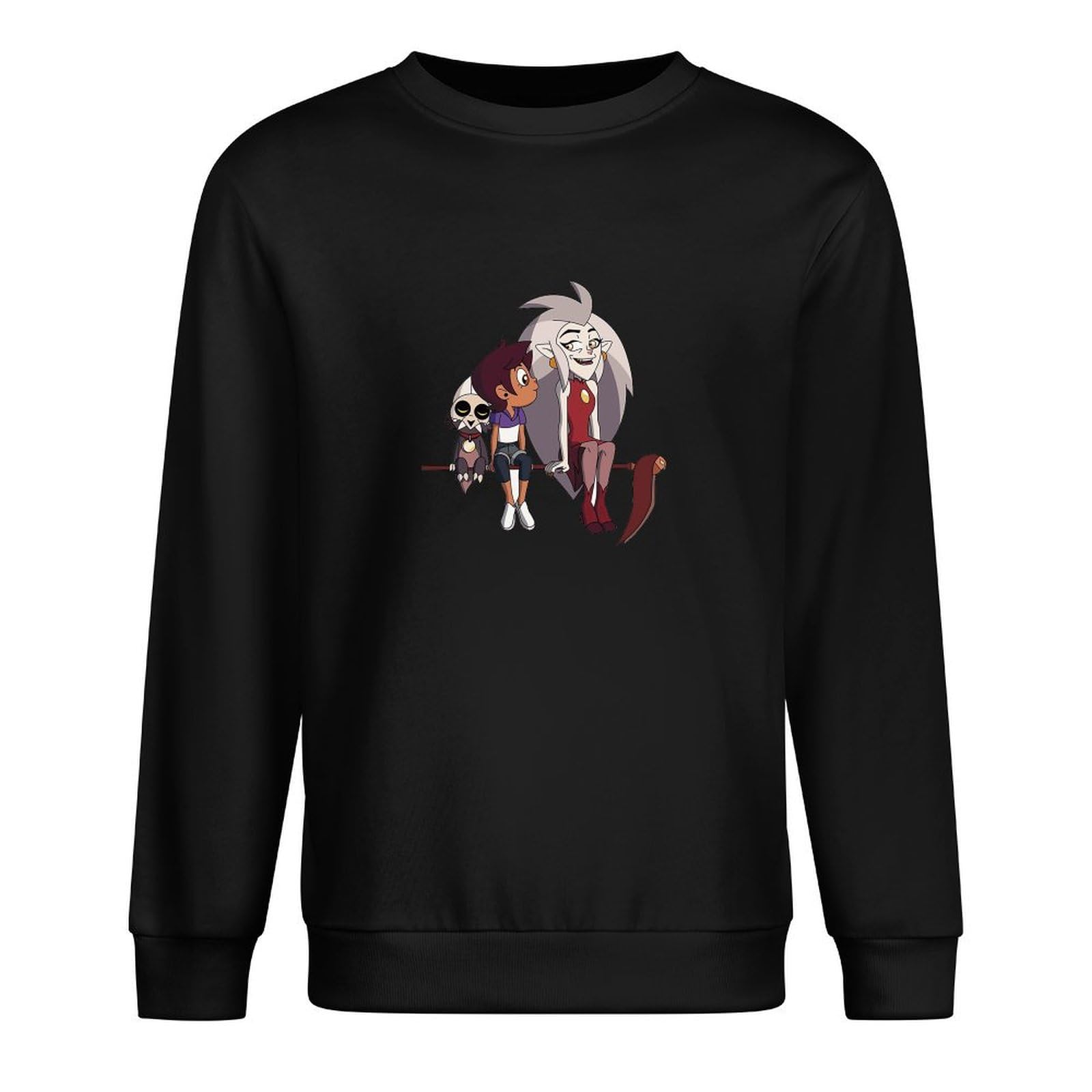 HENGMIAO The Owl House EDA Vintage Alternative Pullover 100% Cotton Long Sleeve Crewneck Unisex Sweatshirts Black