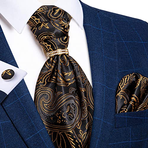 Image of DiBanGu Silk Woven Ascot Cravat with Pocket Square Set for Men | Paisley Ascot,Wrinkle-Resistant,Silky Smooth,Easy to Match,Cufflinks,Tie Ring,Wedding,Ceremonies,Party Occasions,Banquet