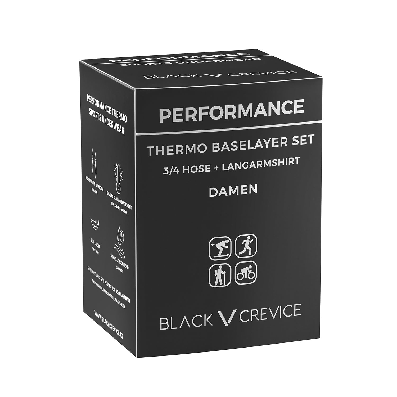 Black Crevice Damen-Funktionsunterwäsche-Set I Thermo-Langarmshirt & 3/4 Hose I Warme Damen-Skiunterwäsche I Winter Thermowäsche