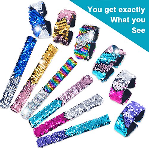 image for Pawliss 12 Pack Little Mermaid Magic Charm Reversible Sequin Slap Brac
