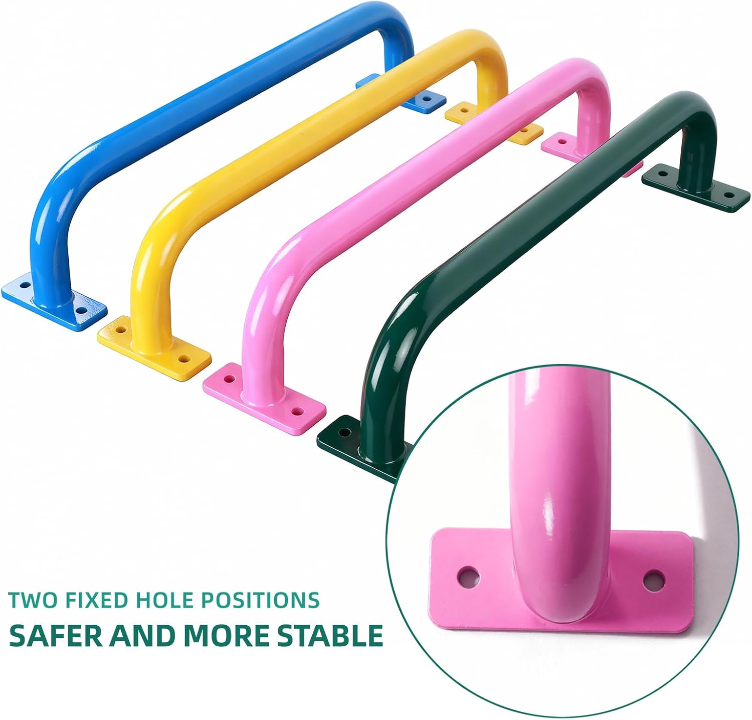 ESPETS 17 Inch 4 Colors Metal Playground Handles - Indoor Playroom Kids Monkey Bars, Outdoor Grab Bars for Swing Set Attachment, Playset Accessories, Jungle Gym