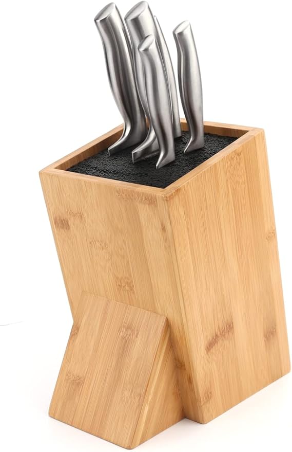 Bamboo Universal Knife Block with Bristles Bamboo Knife Stand Organizer
