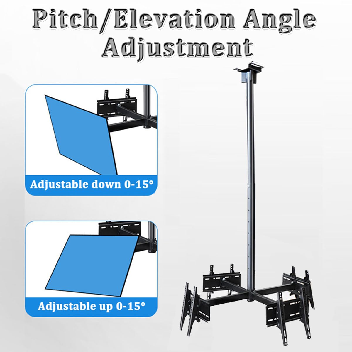 Soporte de techo para TV comercial de 32 a 75 pulgadas, soporte de techo de 3/4 lados con 7 niveles de ajuste de altura y alcance telescópico de 1,2 a 2 m, máxima de 150 kg,4screen
