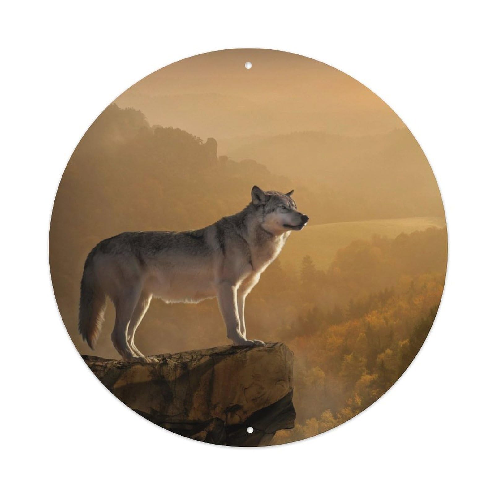 Grey Wolf Wilderness Cliff Sunset Poster Metal Tin Sign