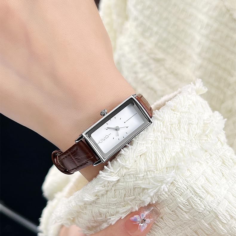 FANMIS Vintage Women's Rectangle Wristwatch Classic Ladies Analog Quartz Watch Ultra-Thin Ladies Bangle Bracelet Watch Female Business Dress Watches with Leather Strap - Image 3