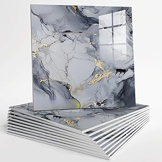 10pcs Peel and Stick Tile Shower Waterproof Marble Tiles Wall Panels, 11.8"x11.8" Self-Adhesive Backsplash