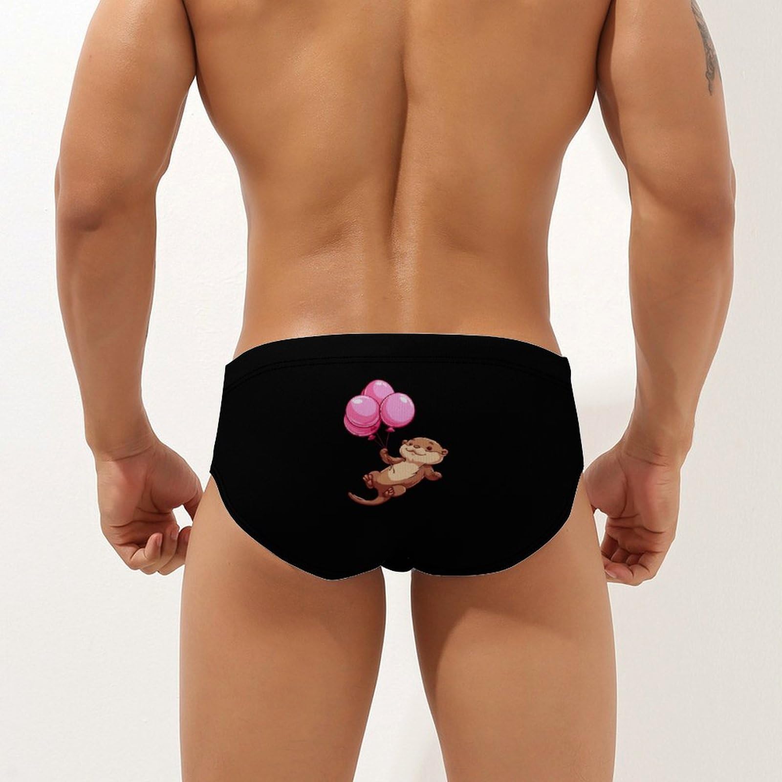 Sea Otter Flying Balloons Mens Swim Briefs Quick Dry Swim Trunk Bikini Underwear Swimsuit M