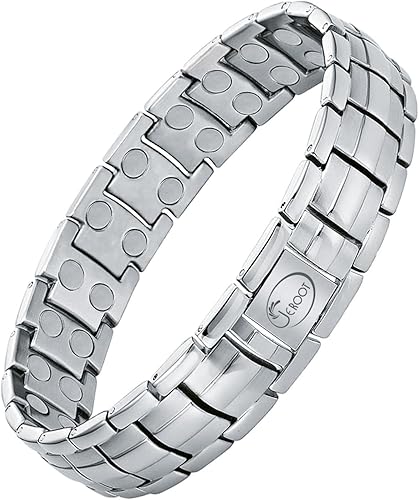 Miniatura 8 de JEROOT Pulseras magnéticas para hombres, pulsera de titanio puro (3500 Gauss por imán), pulsera para hombre, joyería linfática para regalos (plata