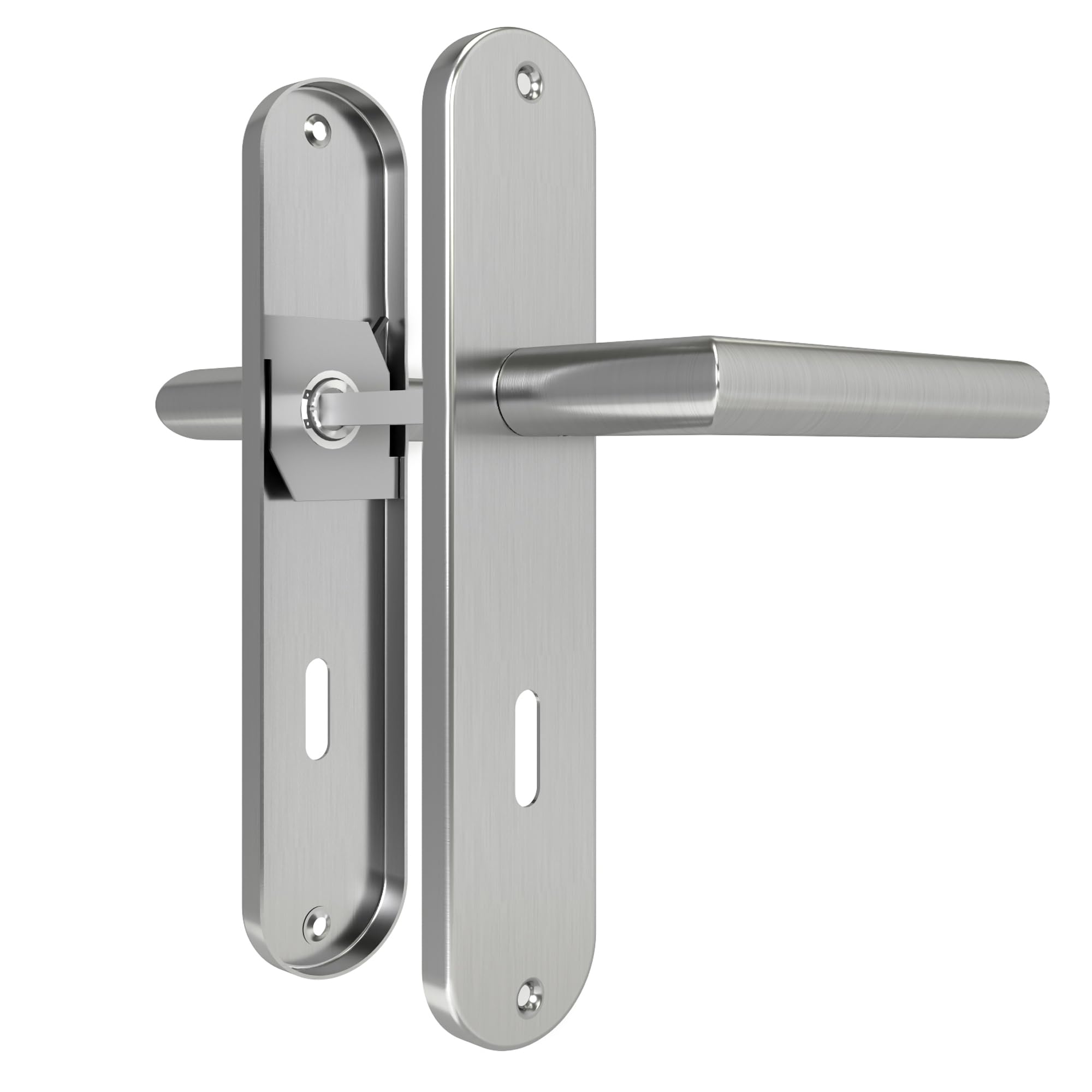 DIYGEEK Türklinke für Drückergarnitur Zimmertür, Türgriffe Innentüren Türbeschlag Langschild, Türgriff-Set Edelstahl 72MM-BB-Buntbart, L-Form, Silber Gebürstet