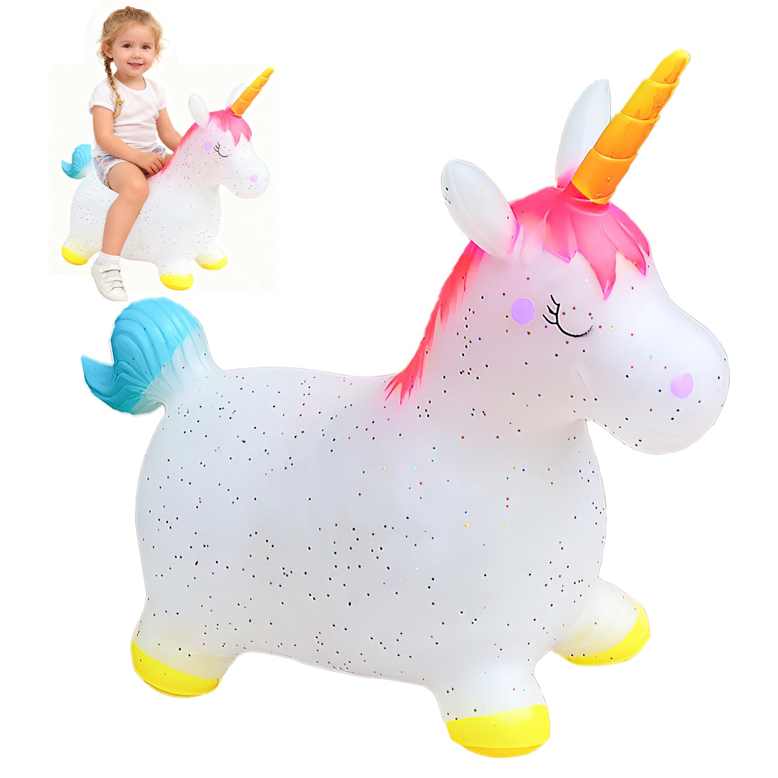 Animal Saltador, Caballo Saltador,Juguete Saltador para Niños, Uso en Interiores/Exteriores, Regalo para Niños, Regalos de Cumpleaños, Regalos Festivos (Transparente)