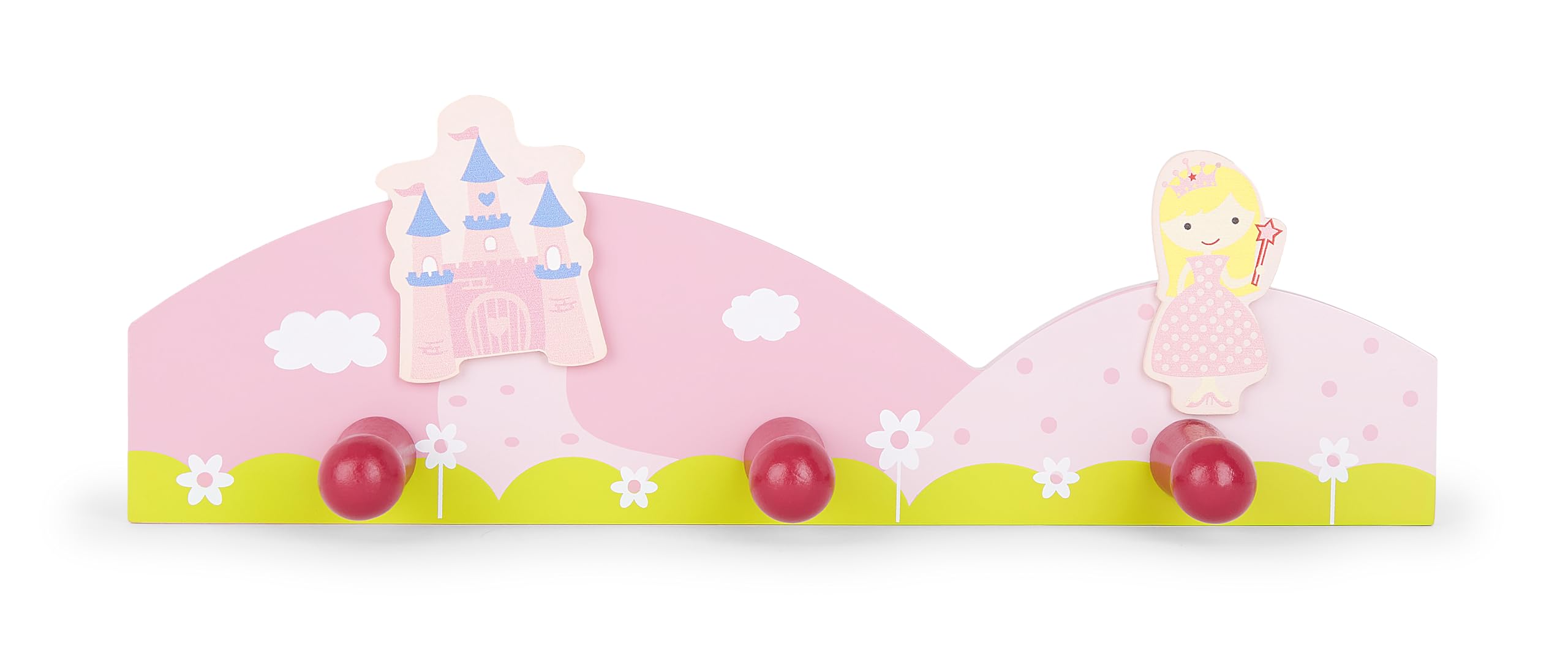 Mousehouse Gifts Triple Gancho percheros de Pared Infantil Hecho de Madera en Color Rosa y decoración de Princesas para la habitación de niñas y bebés