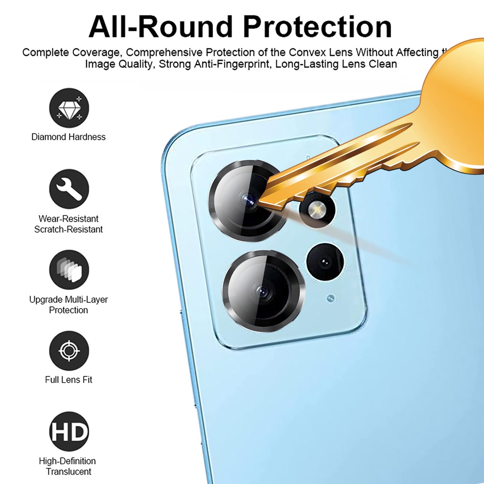 Kiewhay Pellicola Protettiva per Xiaomi Redmi Note 12 4G Vetro Temperato, 3X Pellicola Vetro +2X Pellicola Fotocamera, [Non per Redmi Note 12 5G] [9H DUREZZA] 99.99% HD Vetro - 5 Pezzi
