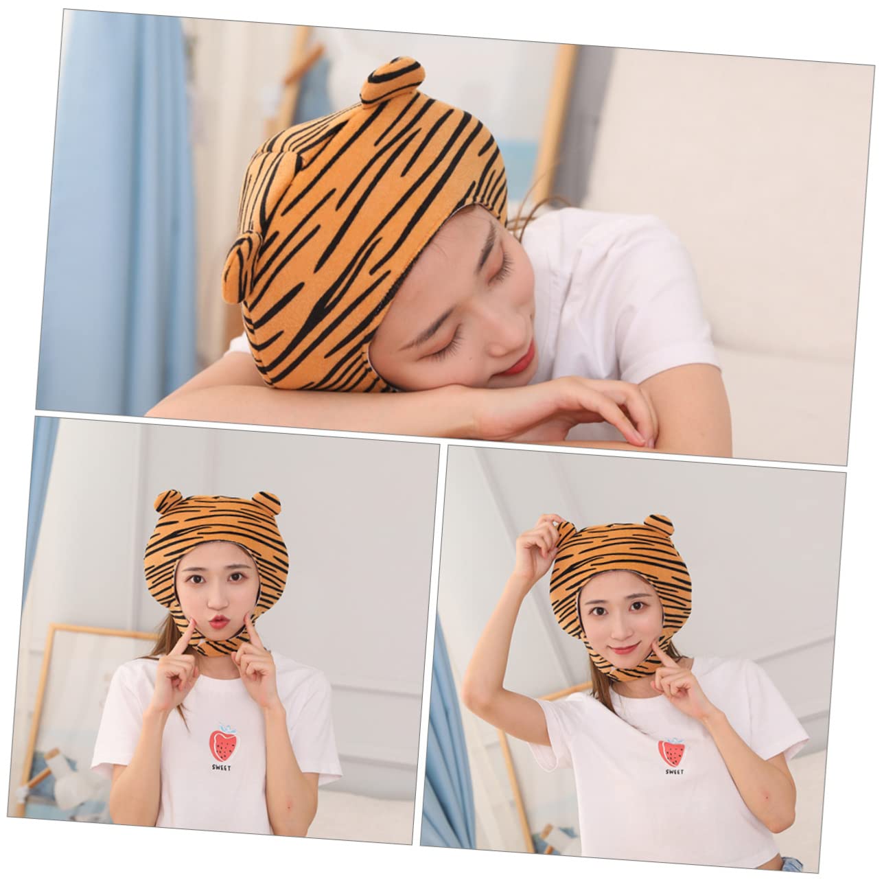 TOPBATHY 4piezas Sombrero De Peluche De Tigre Divertido Para Fiestas Accesorio De Disfraz Para Carnaval y Cosplay Diseño De Animal Material Suave y Cómodo