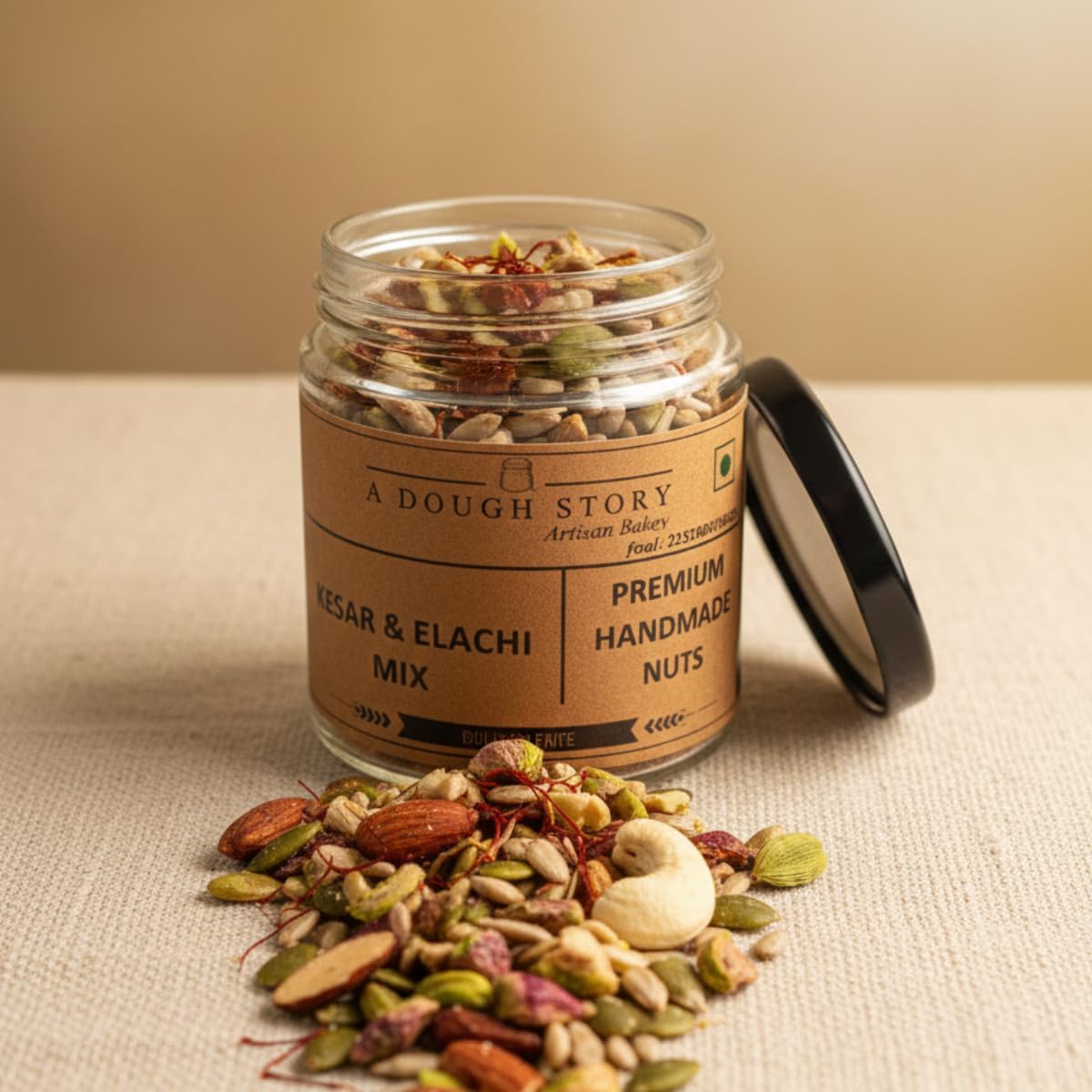 A Dough Story Kesar & Elaichi Mix | Premium Saffron & Cardamom Flavored Nut & Seed Blend | Healthy Indian Dry Fruit Snack with Almonds, Cashews & Pistachios | Lightly Sweetened Energy Mix 100g-image-36
