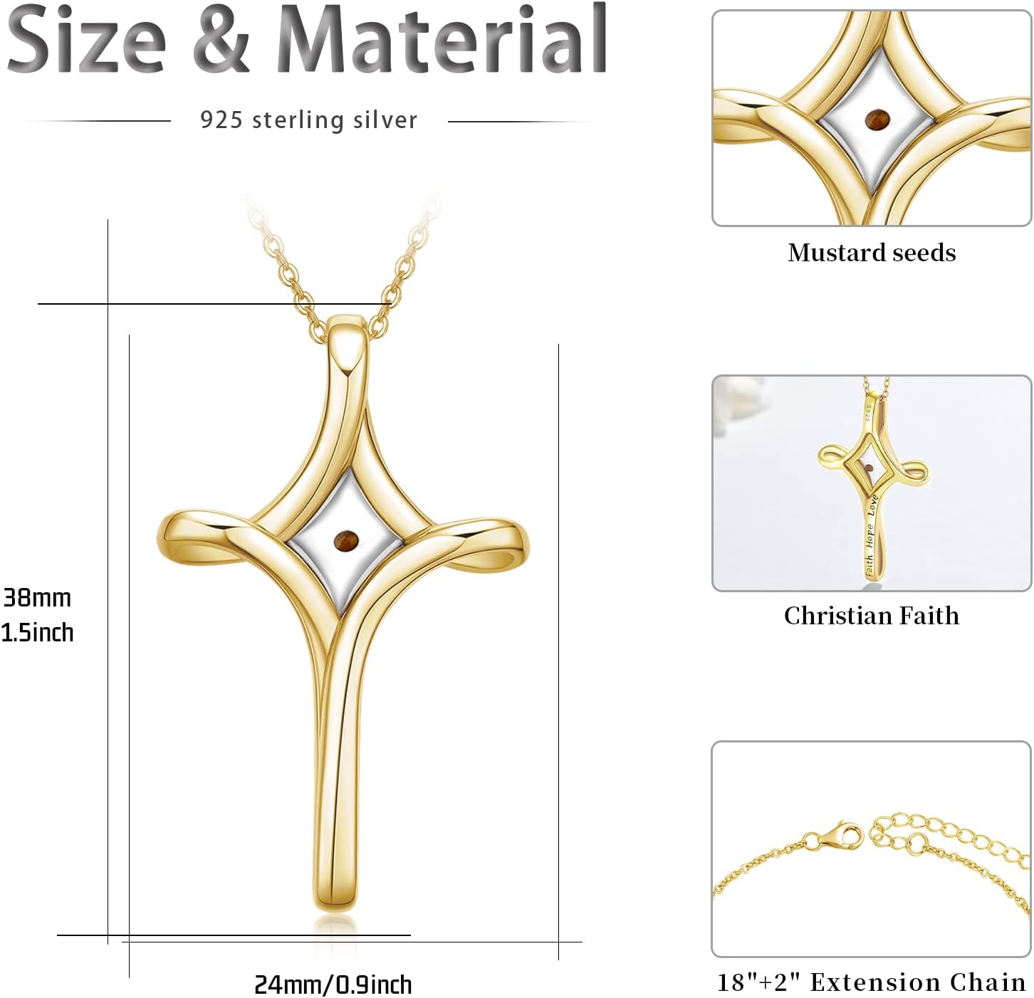TwoAnts Mustard Seed Cross Necklace 925 Sterling Silver Faith Hope Love Pendant Necklace Inspirational Religious Necklace Christian Jewelry Gift for Women - Image 2