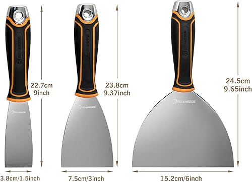 Miniatura 6 de ROLLINGDOG Cuchillos de masilla – Rascador de cuchillos, juego de espátulas para rascador de pintura, cuchillo de barro de reparación de paneles de