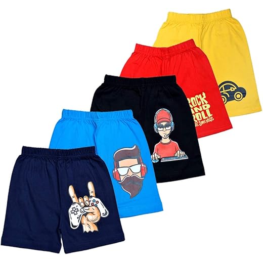 T2F Boys Printed Cotton Shorts Pack of 5