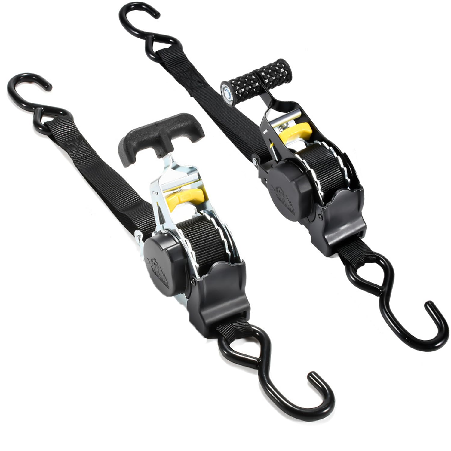 Cinchos Retráctiles con Trinquete 2 Unidades, 3,3 m, Cinchas | Carga de Rotura 680 kg, de Amarre para Coche Moto Furgoneta Equipaje, 2 Estilos Diferentes