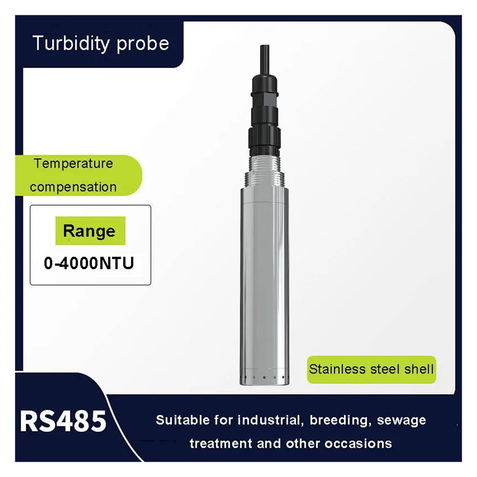 Medidor de turbidez, Sensor de turbidez de calidad del agua Medidor de concentración de lodos industriales Detector de turbidez de aguas residuales con sólidos suspendidos Sonda, Claro y legible(SS 4