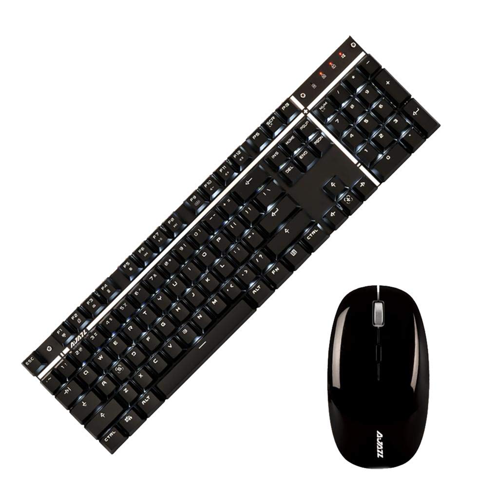 Teclado de juego mecánico y ratón, impermeable, retroiluminado, inalámbrico, para ordenador (negro)