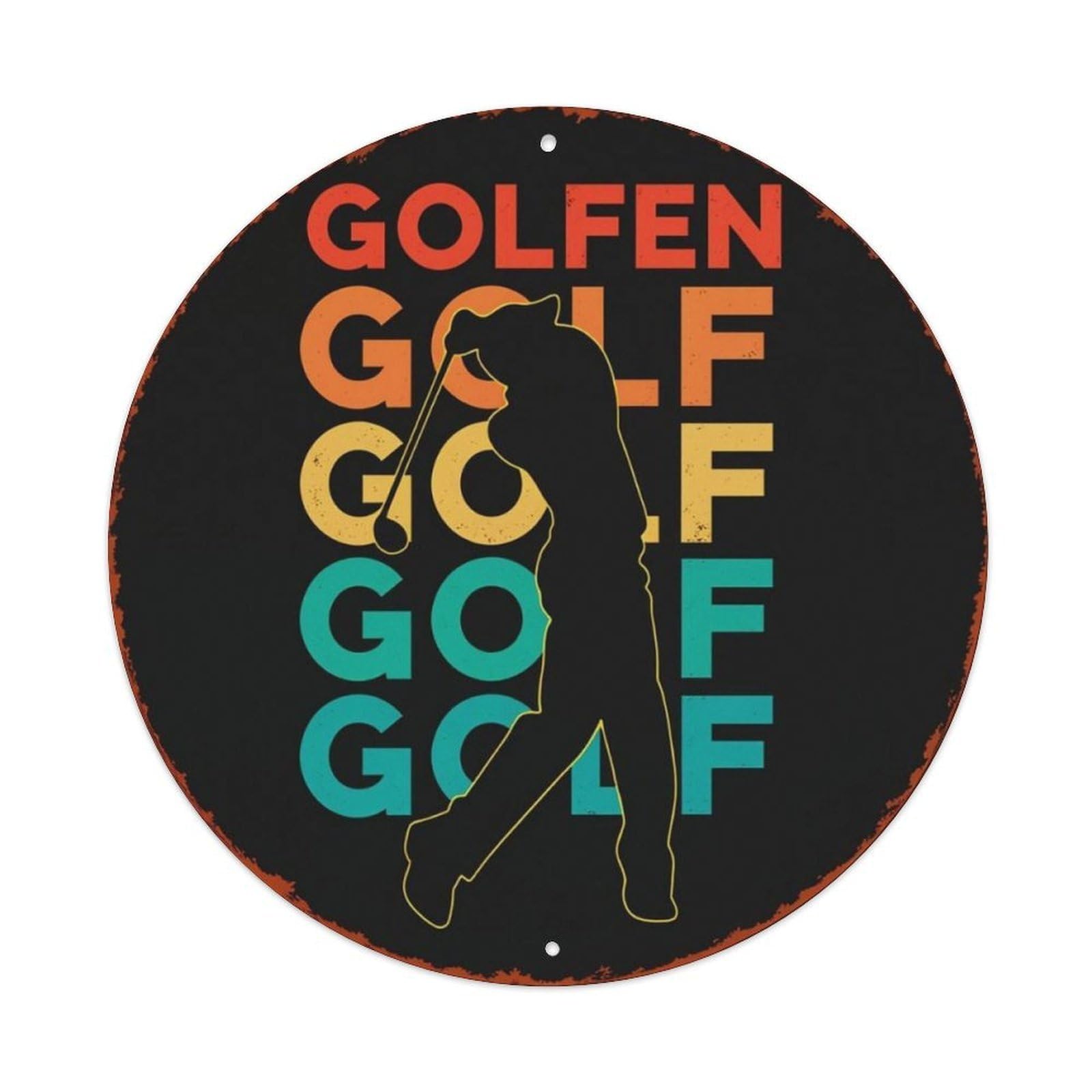 Retro Color Golf Player Silhouette Round Metal Sign Vintage Aluminium Metal Sign, Retro Wall Decor for Home, Bar, Garage & Farmhouse 20x20cm