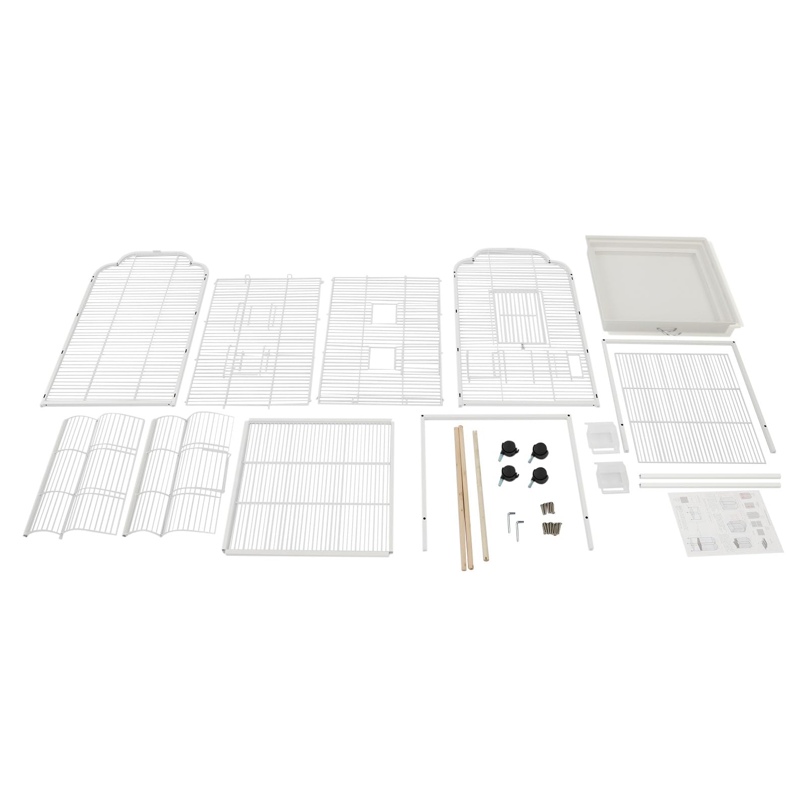 Pajarera grande con 2 cajas de comida, color blanco | Jaula para pájaros con 4 ruedas (2 frenos), con 3 sillas de madera, para pájaros pequeños y medianos (48 x 46 x 134 cm)