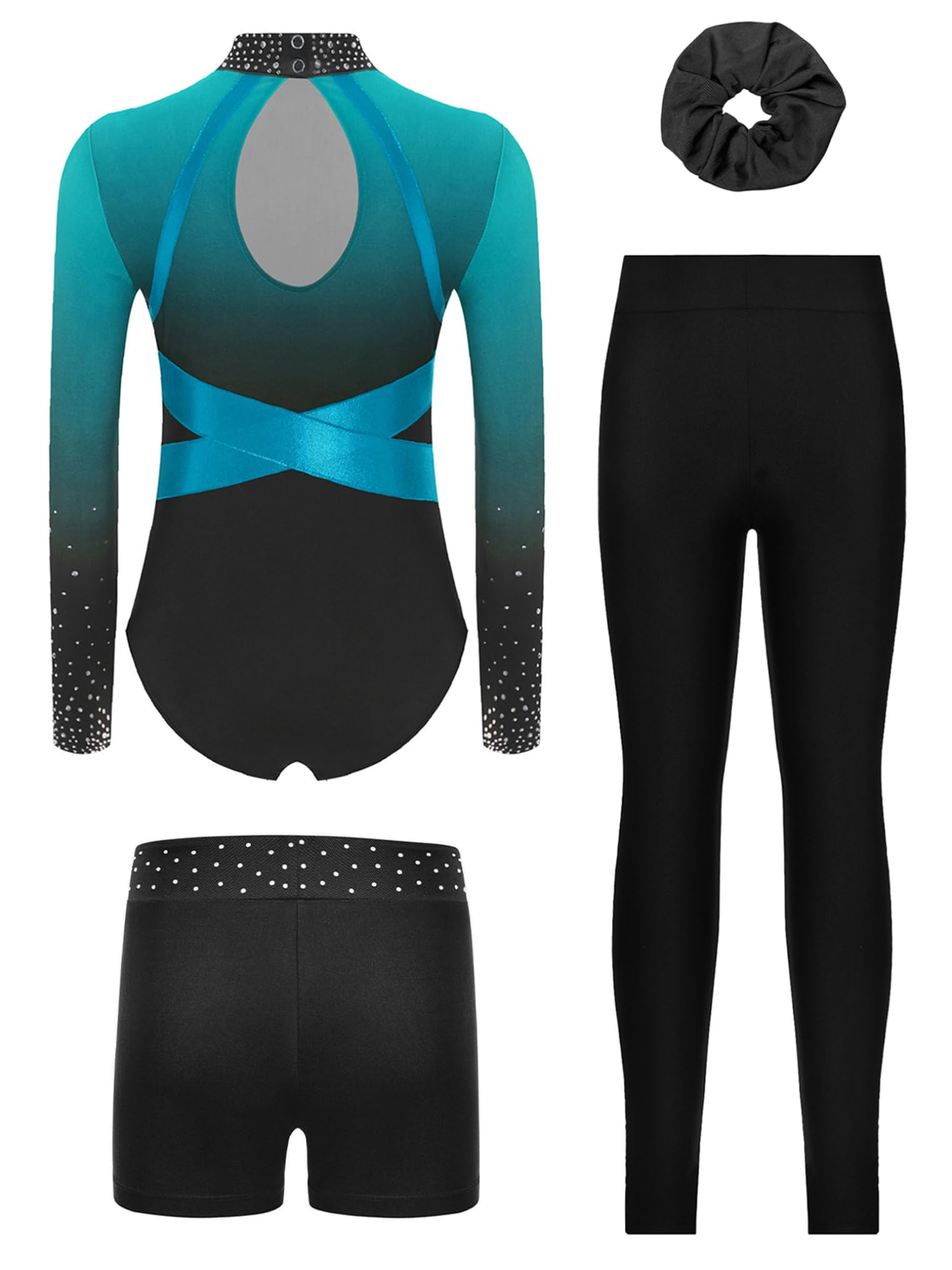 Freebily Trajes De Gimnasia Brillantes Lentejuelas para Niña Maillot De Baile con Leggings Cortos Y Diadema Disfraz De Bailarina