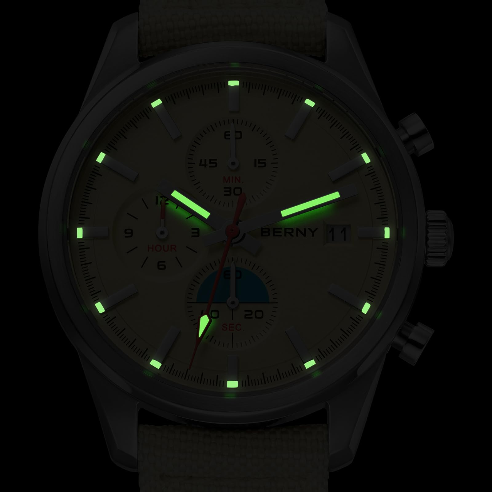 BERNY Reloj cronógrafo para hombre, resistente al agua hasta 50 m, reloj de cuarzo analógico masculino, reloj de pulsera multifunción, cronómetro AR cristal de zafiro