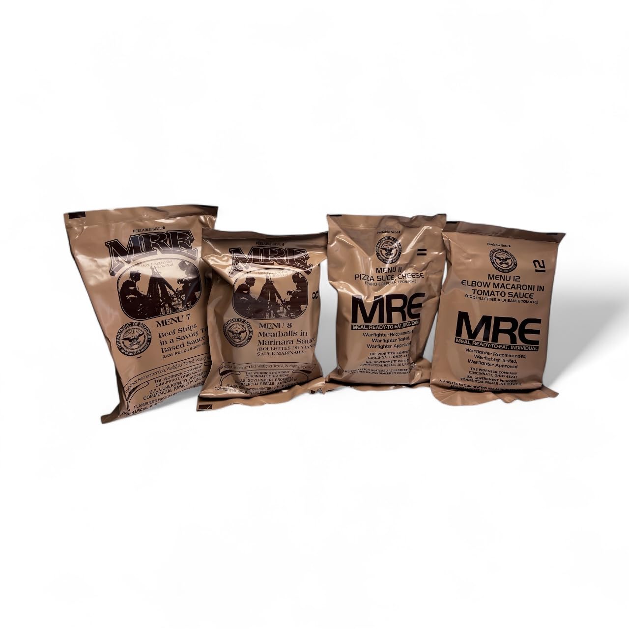 Meals Ready to Eat MRE 4 Pack Variety | Shelf-Stable Emergency Food Supply | Long-Term Survival Rations for Camping, Hiking & Disaster Preparedness