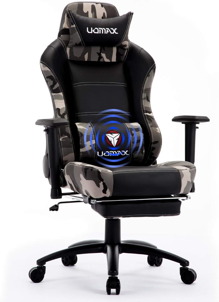 Gaming Chair, Reclining Massage Racing Chair for Adults, Video Game Chair with Footrest, Lumbar Support and Headrest (Camo)