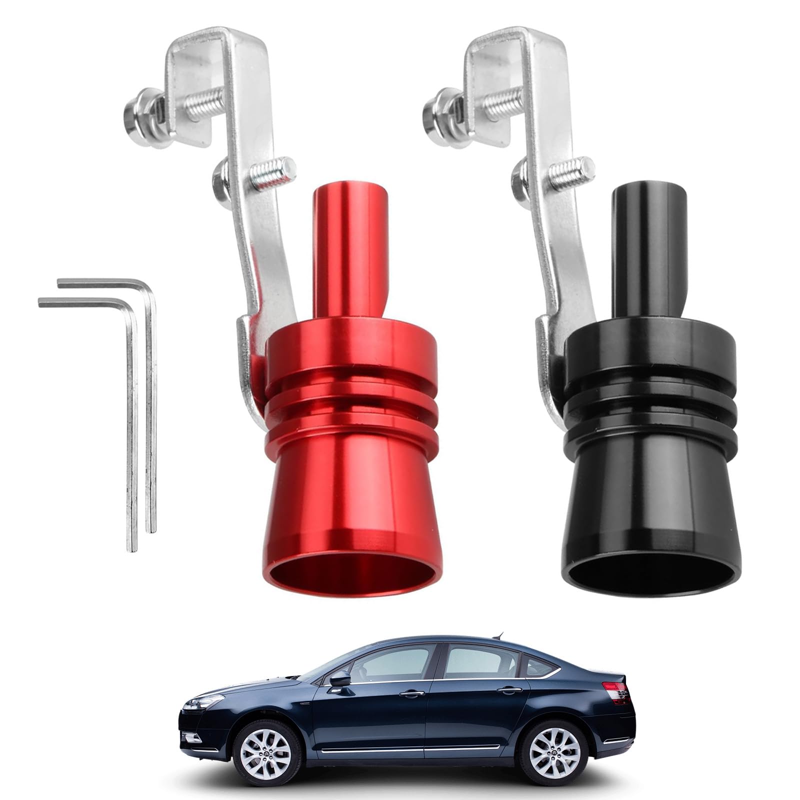 2Pack Exhaust Whistle, Exhaust Pipe Turbo Sound Whistle, Turbo Sound Whistle Exhaust Muffler Tail Pipe Blow Off Valve Aluminium - Replacement for Universal Type (Black&Red, XL)