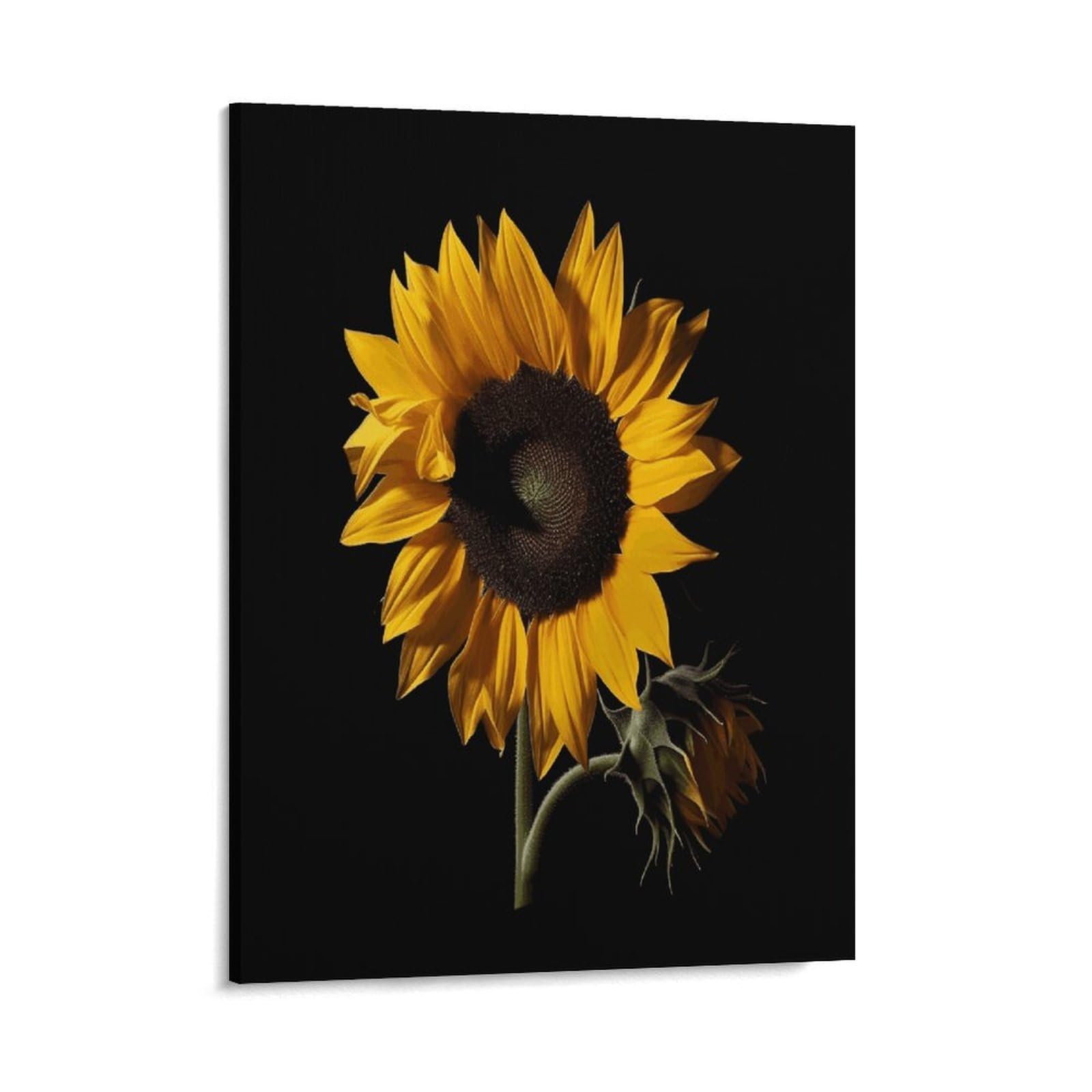 Adfgyerh Style Sunflower Black Background Wall Art Framed,Canvas Prints Ready To Hang Home Decor,Canvas Wall Art For Living Room Hallway Office Wall Decor 16X20inch(41X51cm)