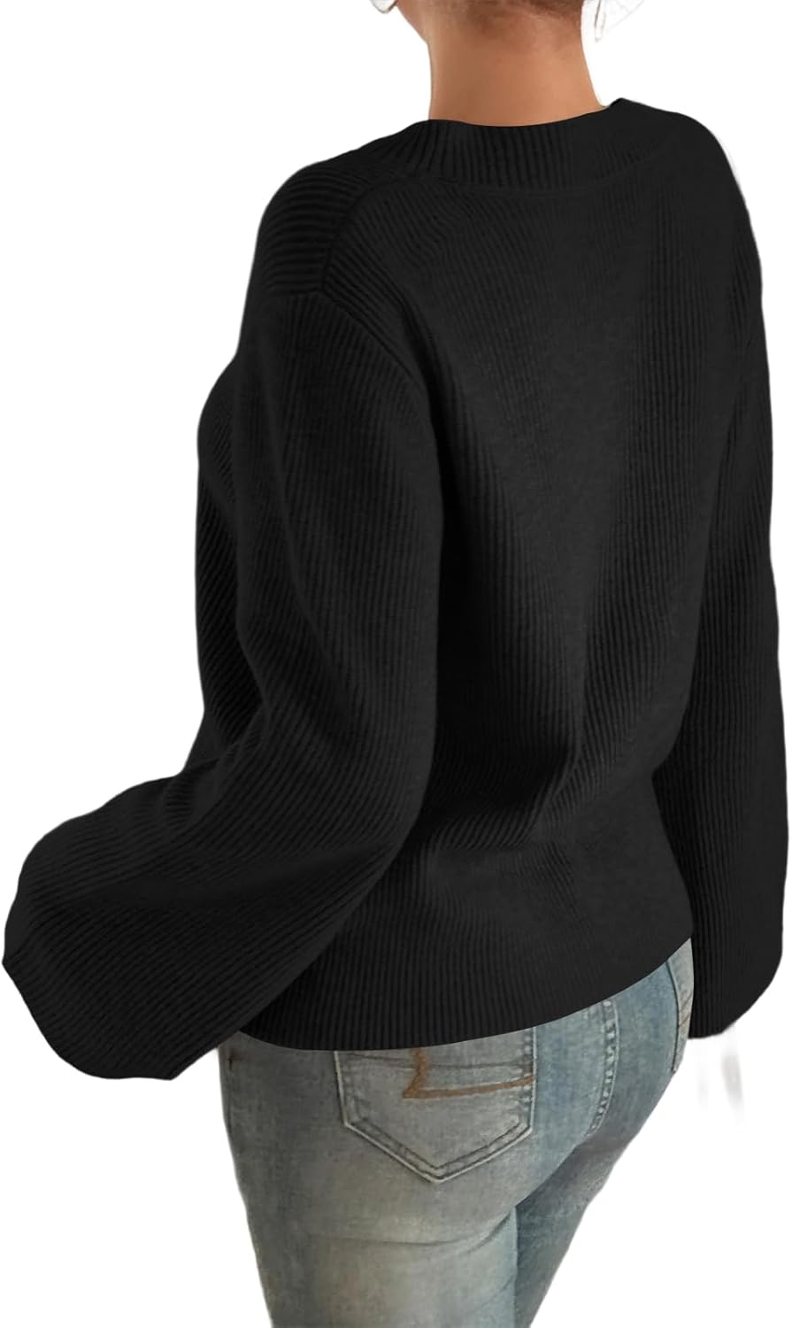 Yousify Womens V Neck Oversized Sweaters Long Sleeve Knit Pullover Trendy Casual Chunky Sweater - Image 4