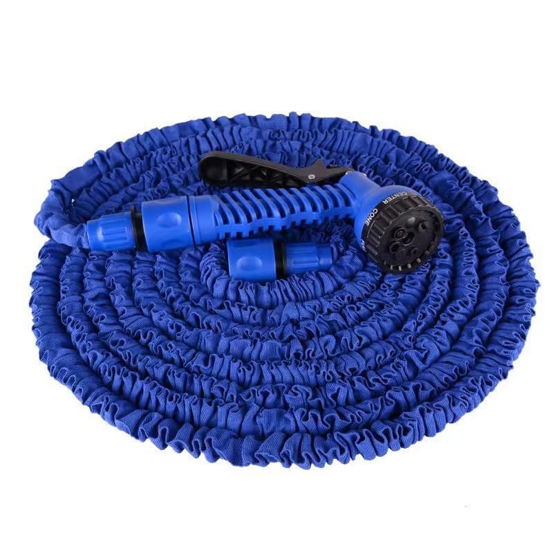 100FT Expandable Garden Hose Pipe, Flexible Expanding Magic Hose with 3/4", 1/2" Fittings, Garden Hose with 7 Function Spray Nozzle Water-Saving Design for Garden, Car, Pet (Bule)