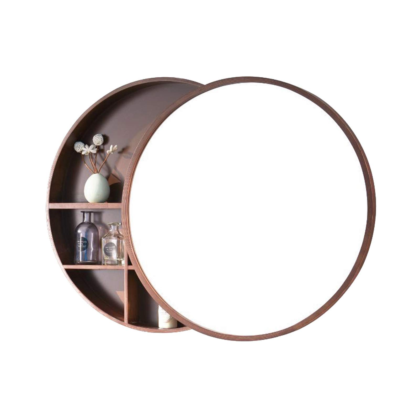 Armadietto Rotondo a Specchio da Bagno, Armadietto da Parete per Medicinali con Porta Scorrevole a Due Vie, Decorazione Domestica,Nero,70cm (Marrone 60cm)
