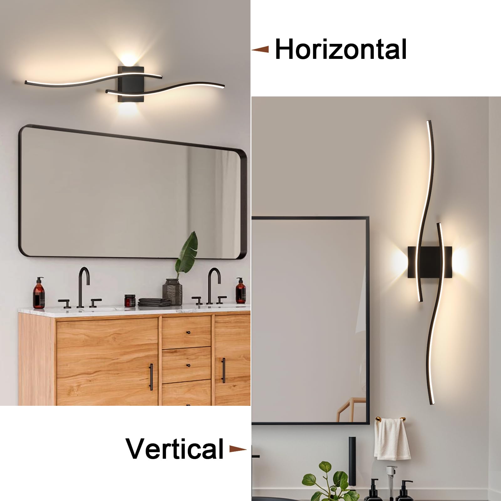 Comely Applique da Parete Interno, 27W 3000LM Lampada da Parete Nero | Moderna Nero Alluminio Minimalista Lampada da Parete LED per Camera da Letto Scale, Luce Neutra 4500K