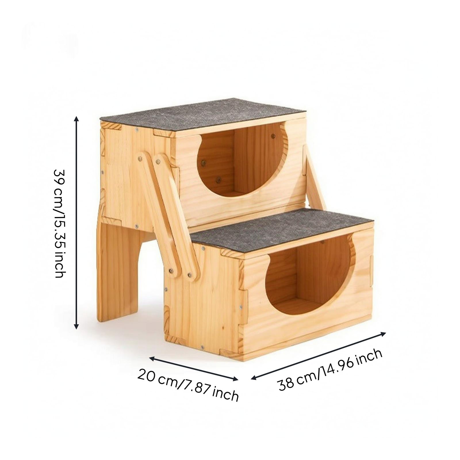 Baoblaze Scaletta per Cani Gradini Rampe in Legno Massello Pieghevole con Superficie Antiscivolo E Ta Laterali Semicircolari per Stabilità E Presa Sicura, Due Gradini
