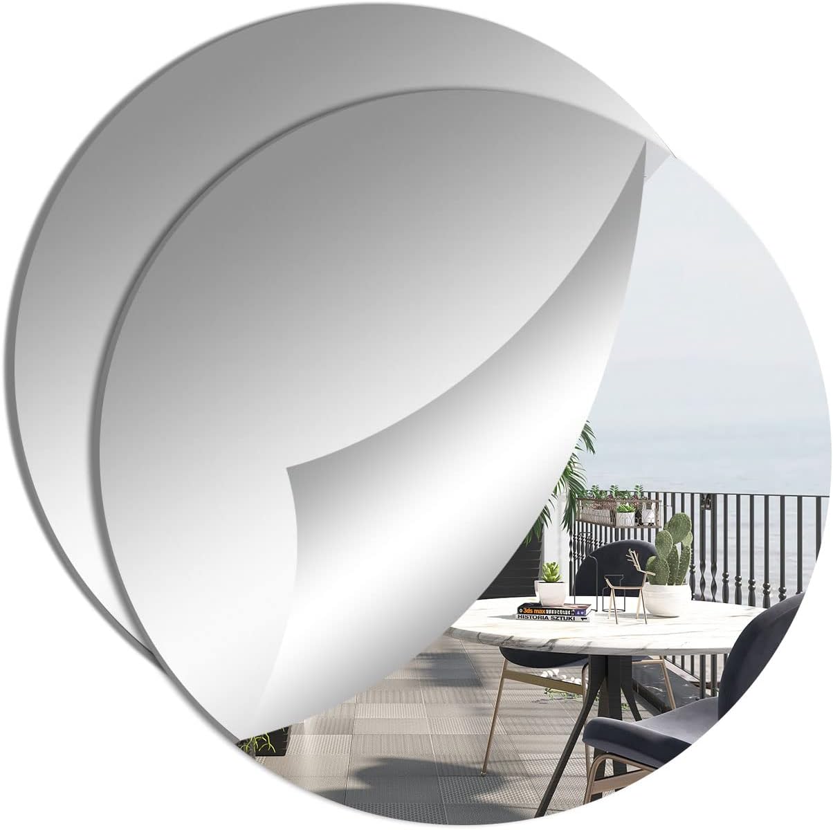2 Pieces 24 cm Self Adhesive Acrylic Mirror HD Round Sticky Large Plastic Frameless Tiles Circle Wall Adhesive for Home Decor (24*24cm*2mm)