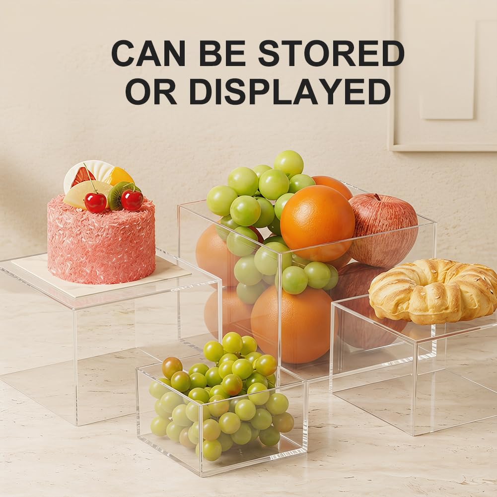 Lot de 6 boîtes en acrylique - Présentoir à dessert avec étagères creuses - Présentoir de buffet en acrylique - Pour desserts, bijoux, cubes de présentation avec fond creux (transparent)