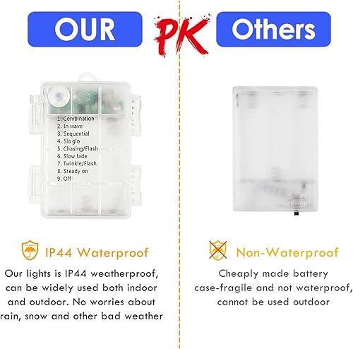 Vista 66 de Paquete de 4 100 luces LED que funcionan con pilas, con control remoto, luces parpadeantes impermeables de 33 pies con temporizador y 8 modos