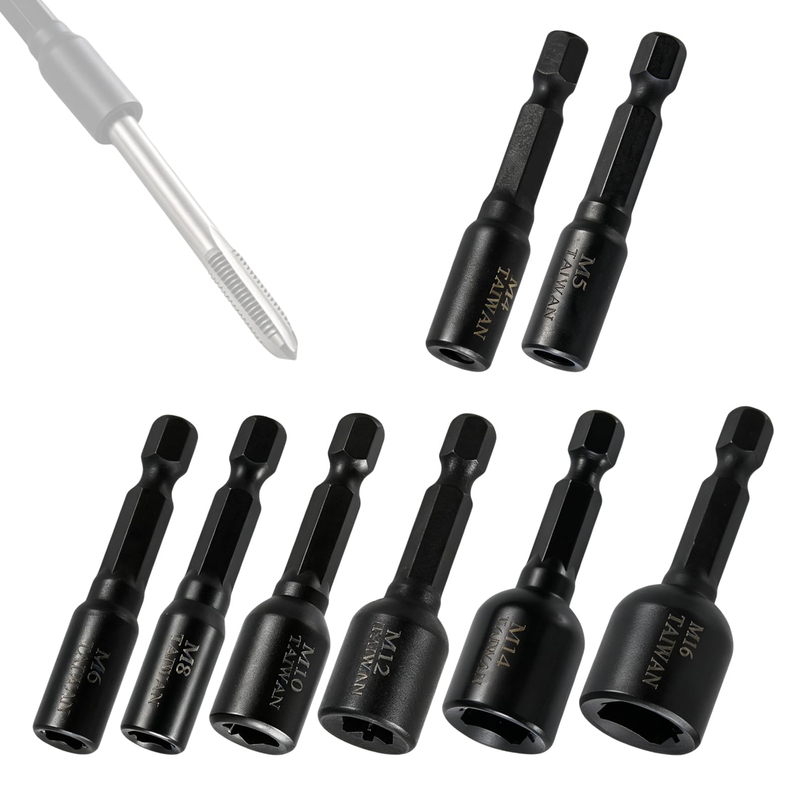 FyMosem 8Pcs M4-M16 Screw Tap Socket Set 1/4 Inch Hex Shank Thread Tap Holder Quick Change Machine Taps Adapter for Impact Driver Electric Drills